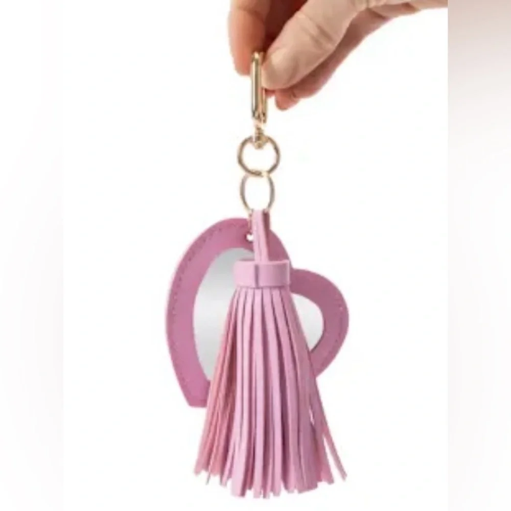 NWT Pink Heart Bag Charm / Keychain with Tassel and Mirror